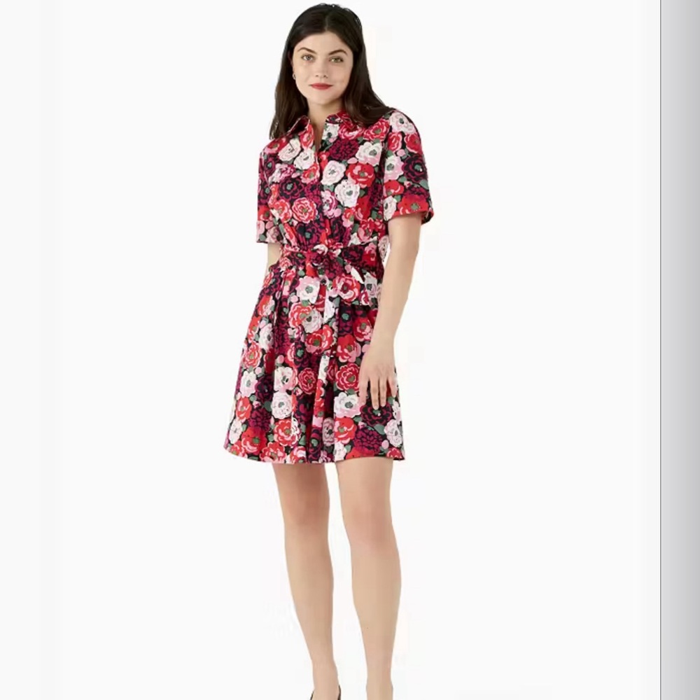 KATE SPADE ROSETTE BLOOMS TIE WAIST SHIRTDRESS
